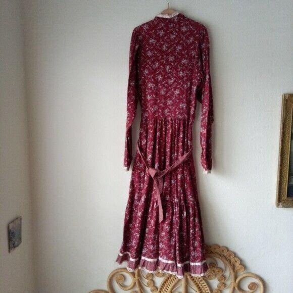 Gunne Sax Red Floral Print Button Midi Dress Rare - Picture 2 of 3